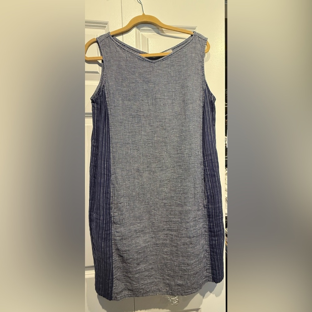 Habitat Navy and White Checkered Midi Dress Linen cool and comfortable